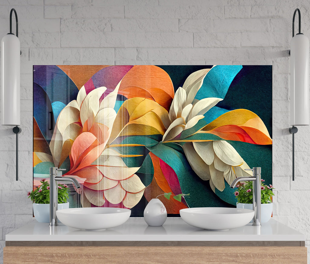 Flower Tempered Glass Backsplash-BacksplashArtworks