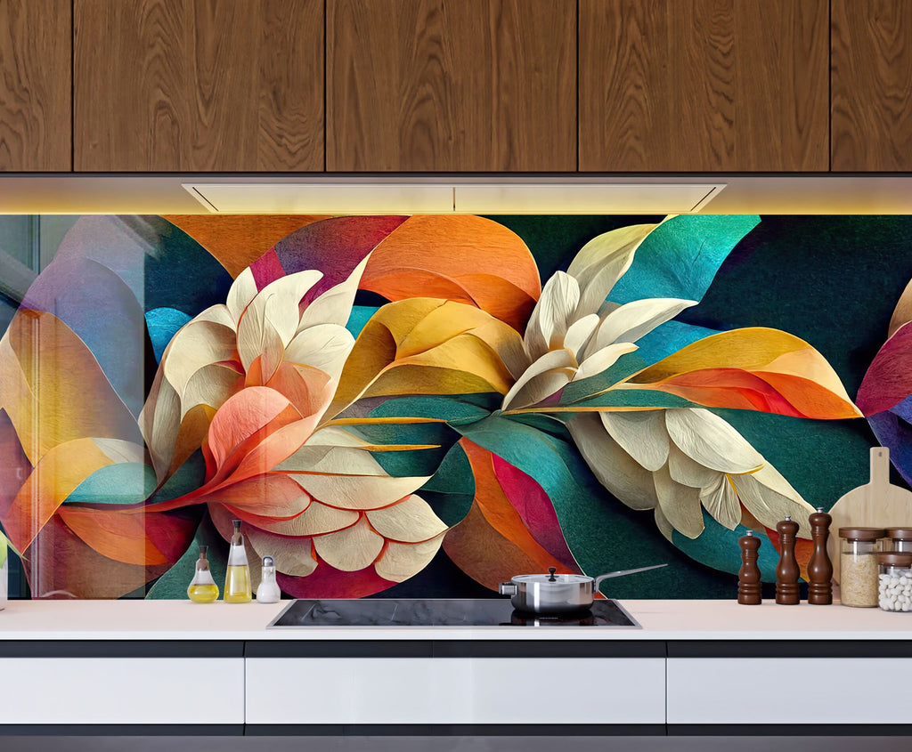 Flower Tempered Glass Backsplash-BacksplashArtworks