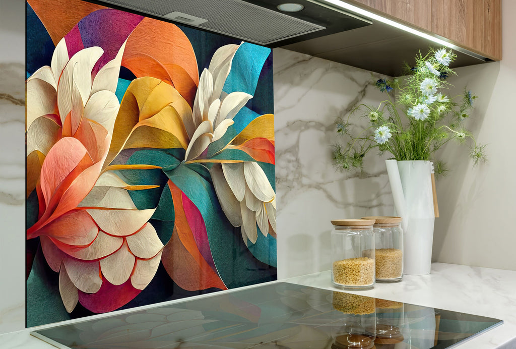 Flower Tempered Glass Backsplash-BacksplashArtworks