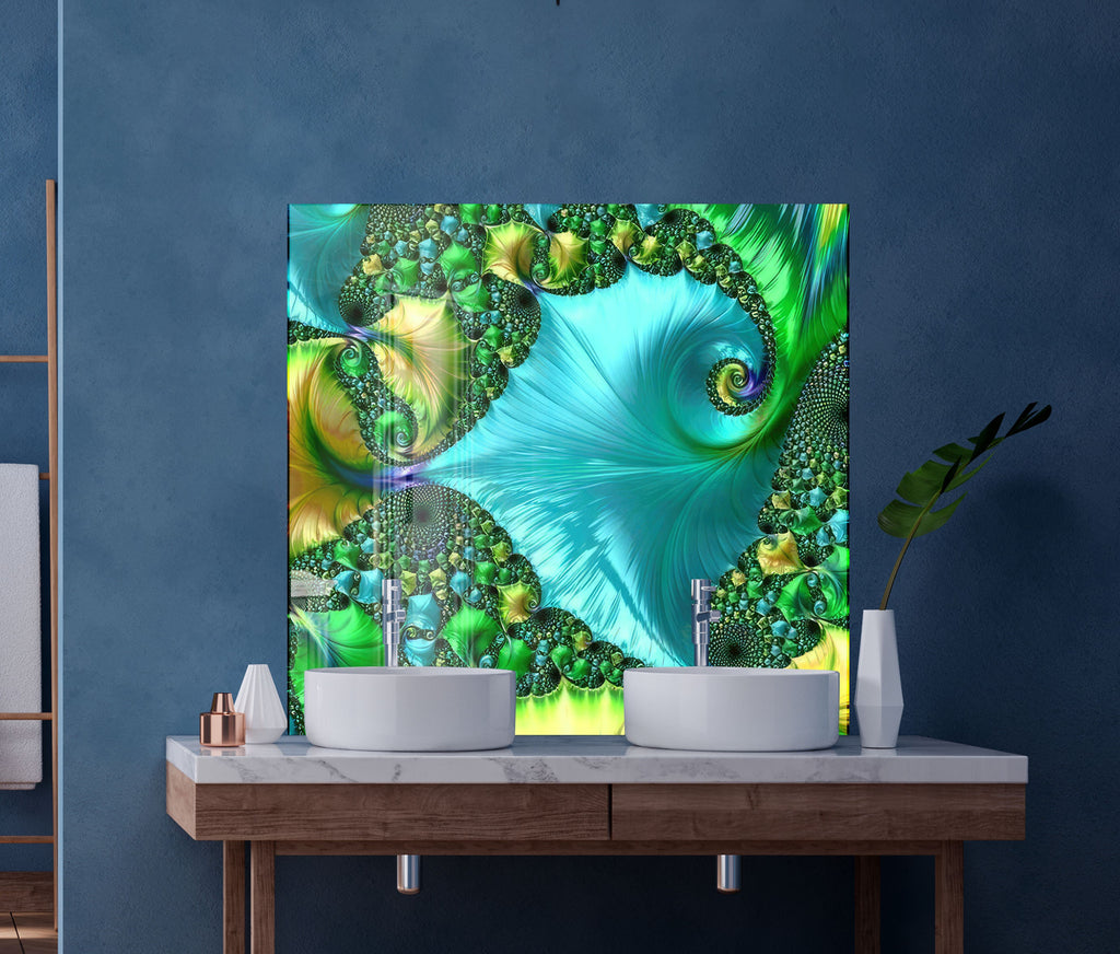 Green Fractal Tempered Glass Backsplash-BacksplashArtworks