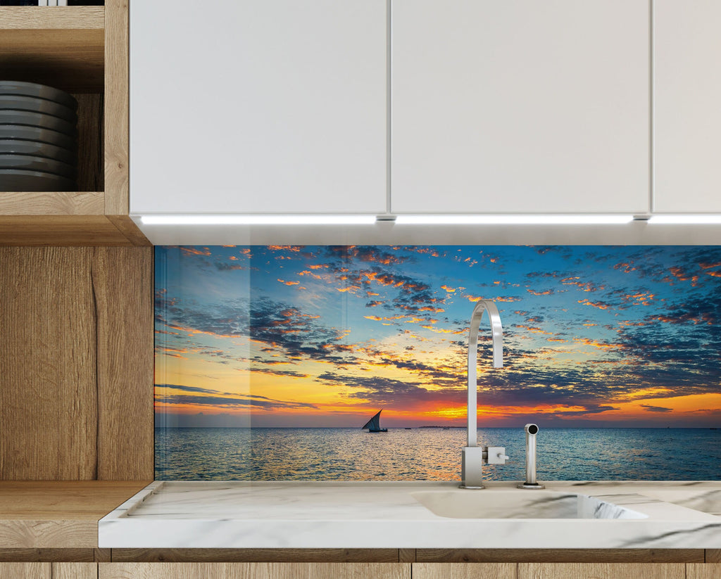 Sailing at Sunset Wall Art - Tempered Glass Kitchen Backsplash-BacksplashArtworks