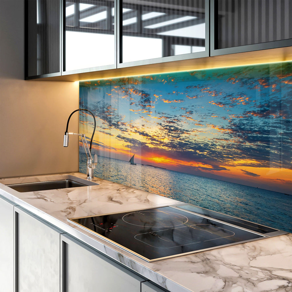 Sailing at Sunset Wall Art - Tempered Glass Kitchen Backsplash-BacksplashArtworks