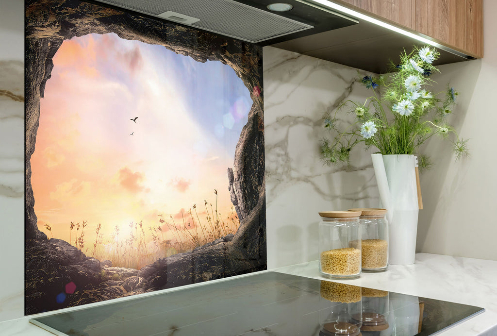 Golden Sunset View - Glass Kitchen Backsplash-BacksplashArtworks