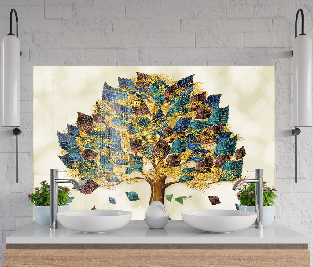 Leaves Tempered Glass Backsplash-BacksplashArtworks