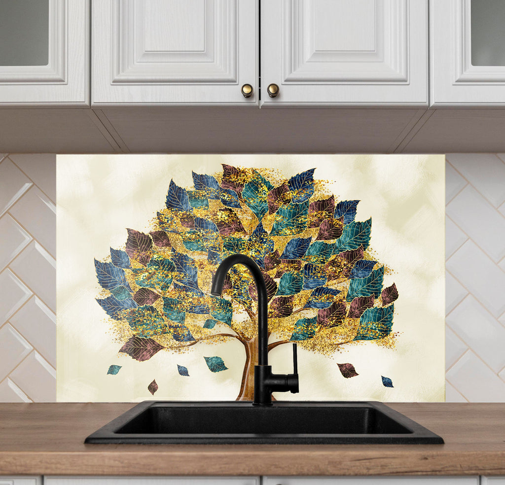 Leaves Tempered Glass Backsplash-BacksplashArtworks
