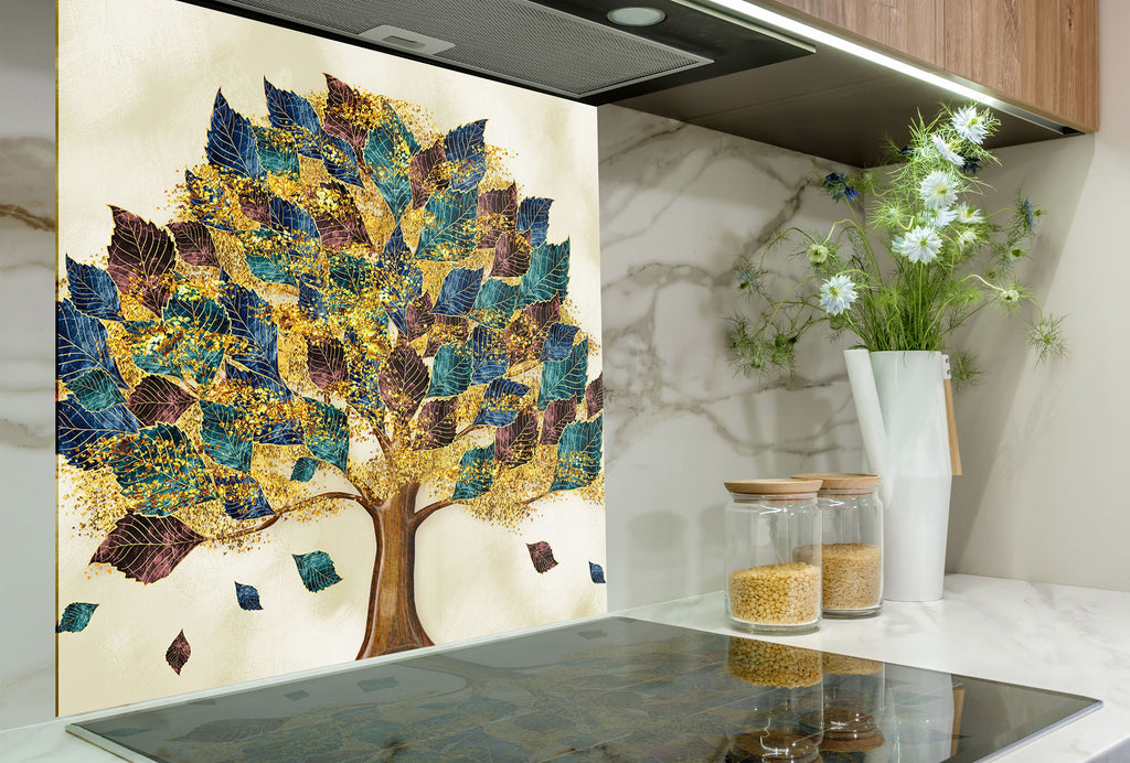 Leaves Tempered Glass Backsplash-BacksplashArtworks