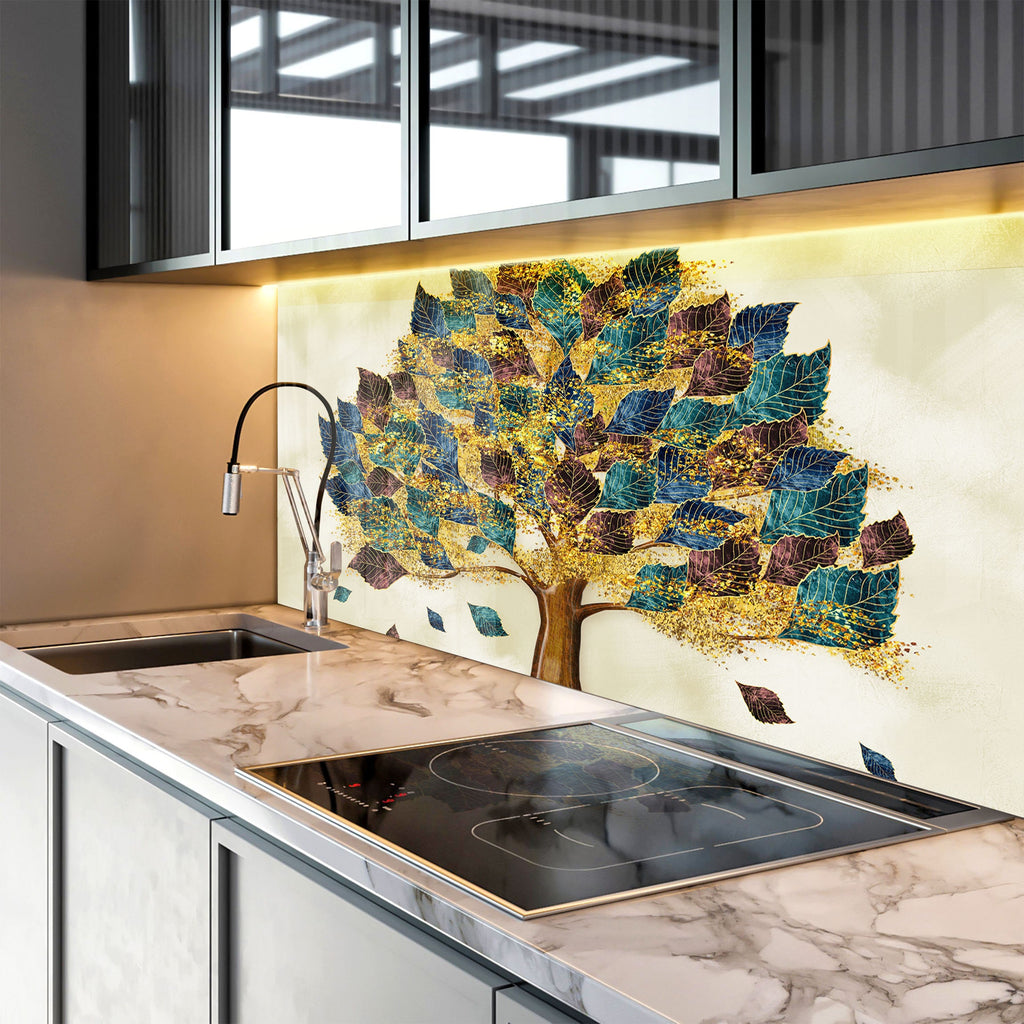Leaves Tempered Glass Backsplash-BacksplashArtworks