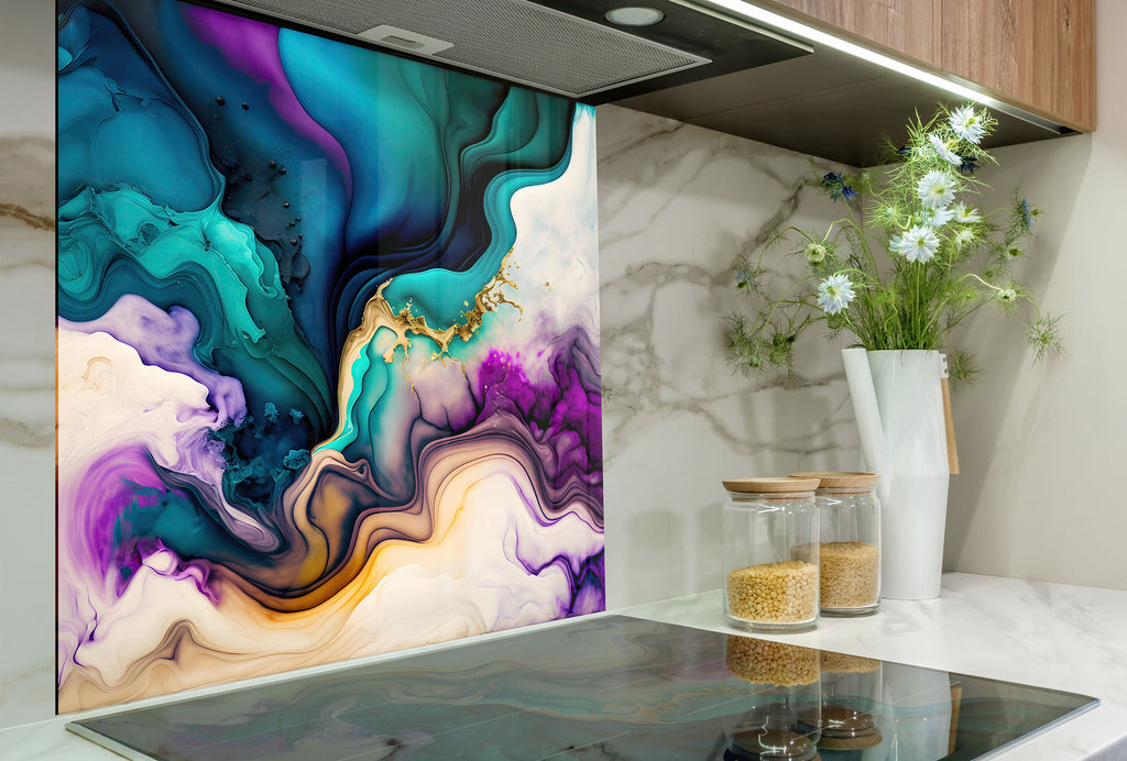 Vibrant Fluid Art - Glass Kitchen Backsplash-BacksplashArtworks