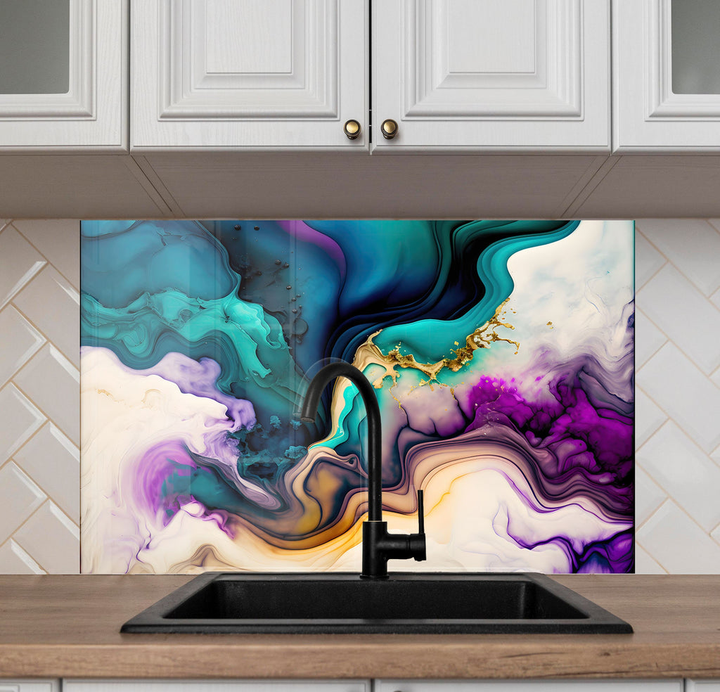 Vibrant Fluid Art - Glass Kitchen Backsplash-BacksplashArtworks