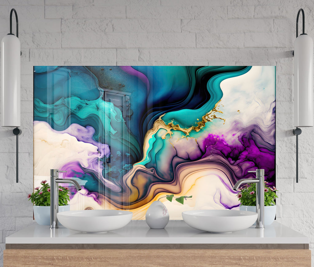 Vibrant Fluid Art - Glass Kitchen Backsplash-BacksplashArtworks