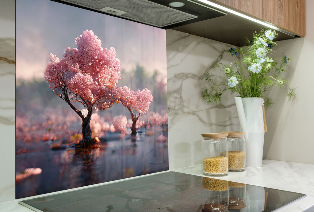Cherry Blossom Dream Wall Art - Tempered Glass Kitchen Backsplash-BacksplashArtworks