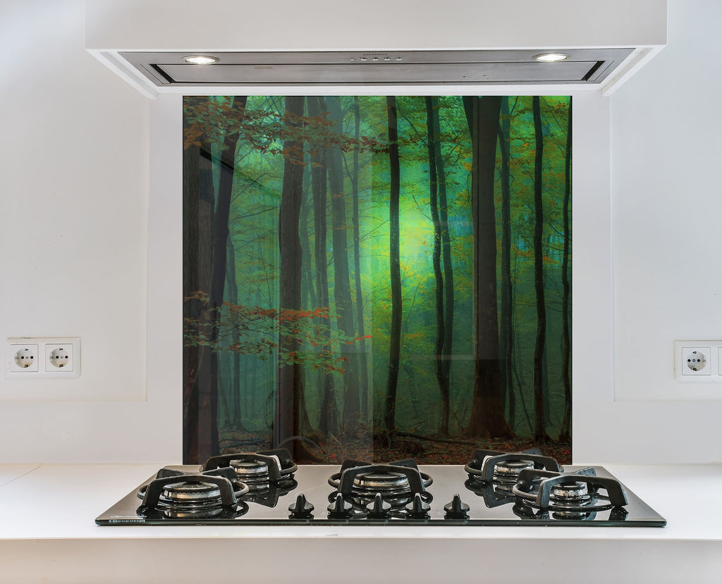 Mystic Forest Glow - Glass Kitchen Backsplash-BacksplashArtworks
