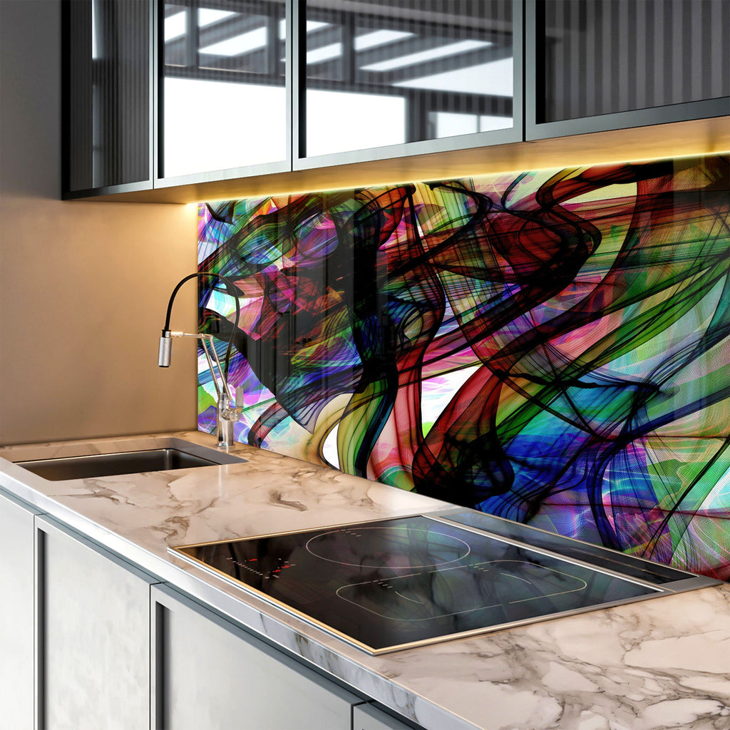Colorful Abstract Swirl - Glass Kitchen Backsplash-BacksplashArtworks