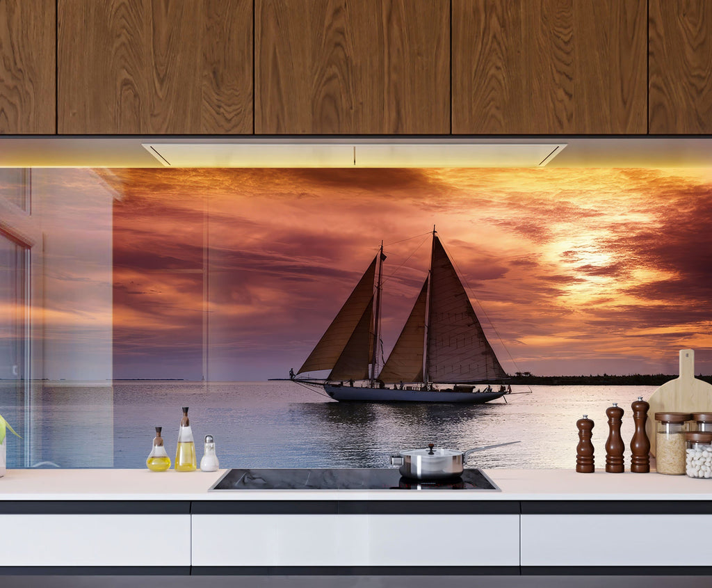 Sailing Sunset Wall Art - Tempered Glass Kitchen Backsplash-BacksplashArtworks