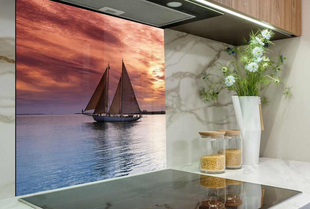 Sailing Sunset Wall Art - Tempered Glass Kitchen Backsplash-BacksplashArtworks
