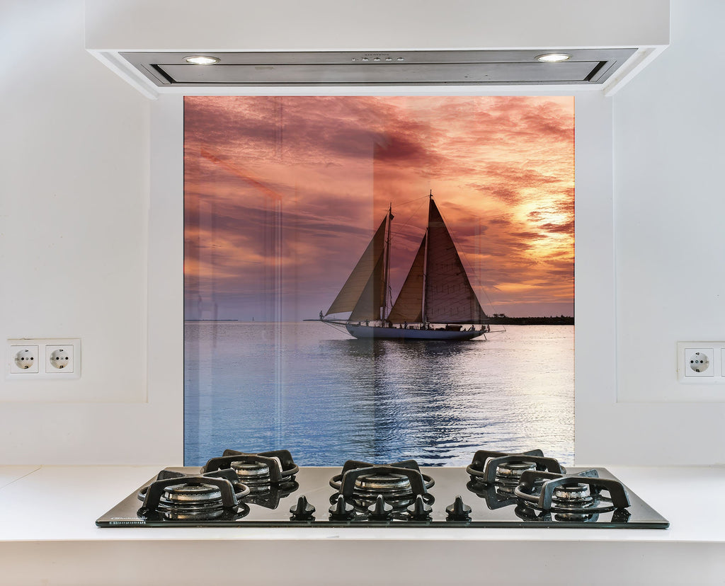 Sailing Sunset Wall Art - Tempered Glass Kitchen Backsplash-BacksplashArtworks