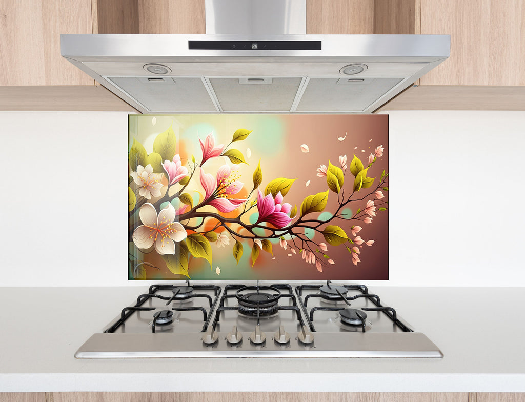 Flower Tempered Glass Backsplash-BacksplashArtworks