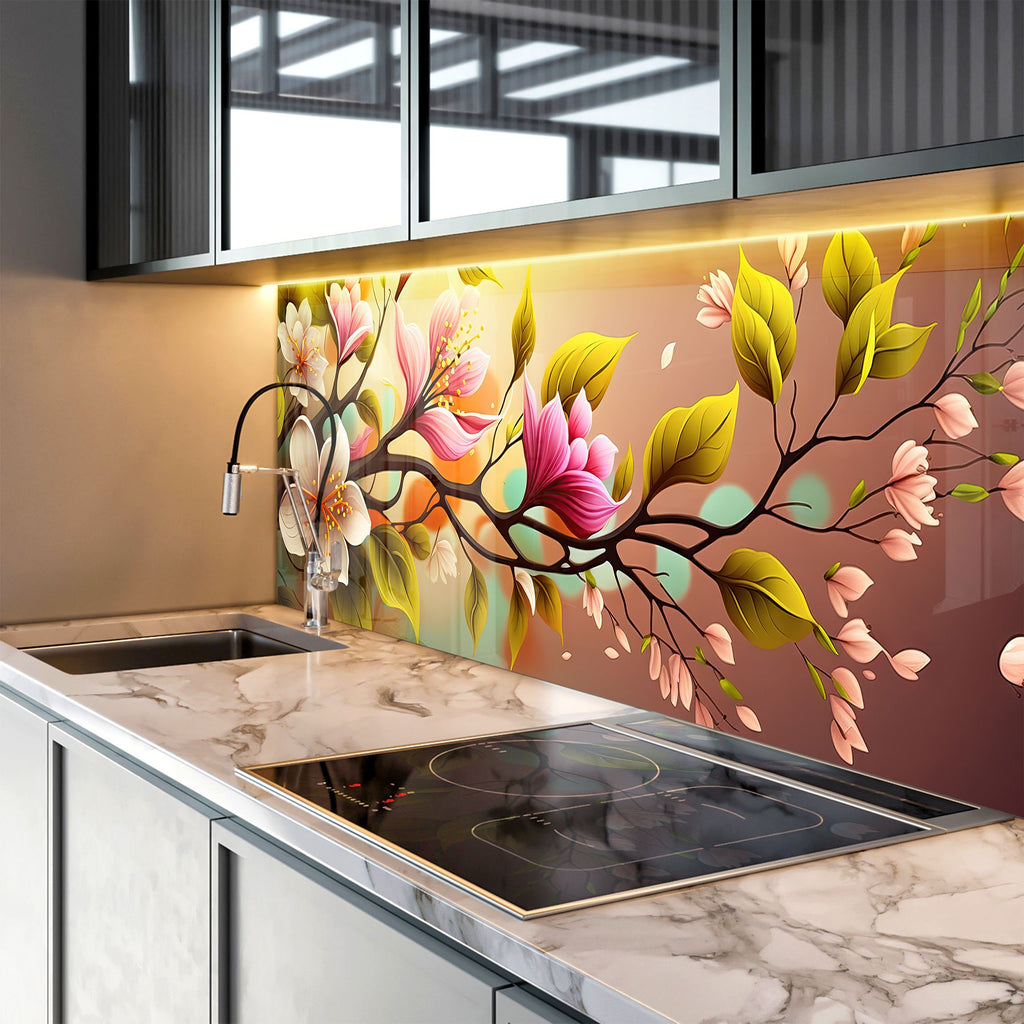 Flower Tempered Glass Backsplash-BacksplashArtworks