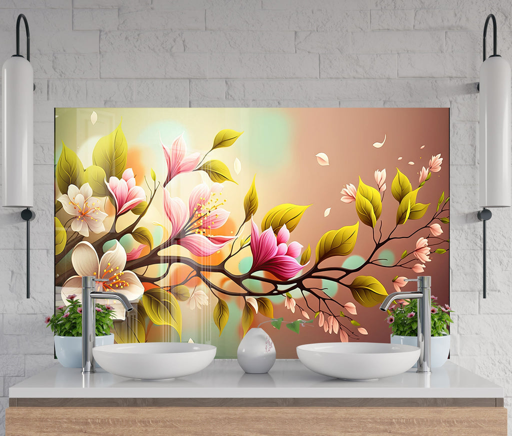 Flower Tempered Glass Backsplash-BacksplashArtworks