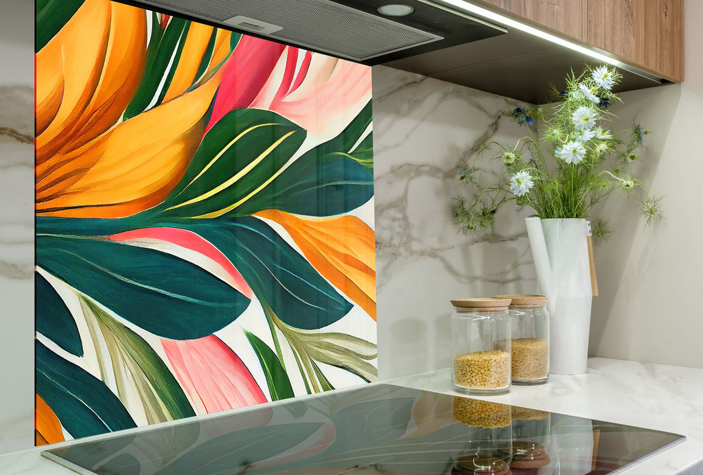 Leaves Tempered Glass Backsplash-BacksplashArtworks