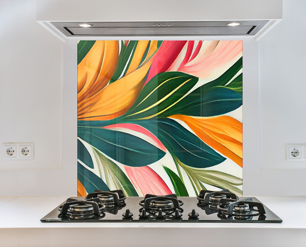 Leaves Tempered Glass Backsplash-BacksplashArtworks