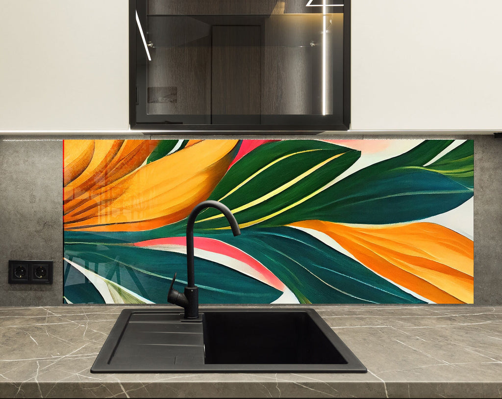 Leaves Tempered Glass Backsplash-BacksplashArtworks