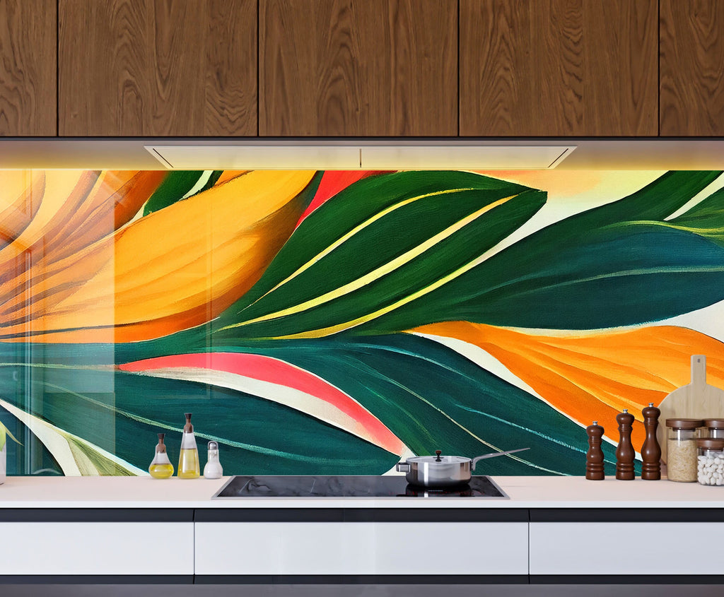 Leaves Tempered Glass Backsplash-BacksplashArtworks