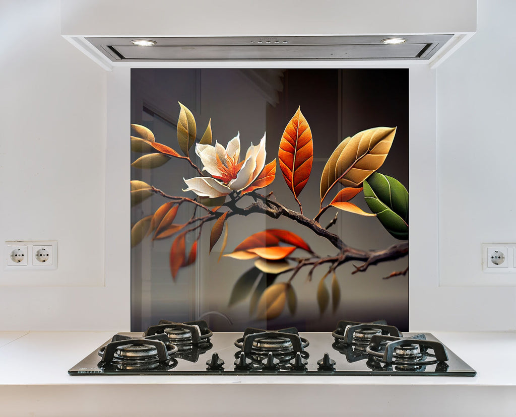 Autumn Magnolia Harmony - Glass Kitchen Backsplash-BacksplashArtworks