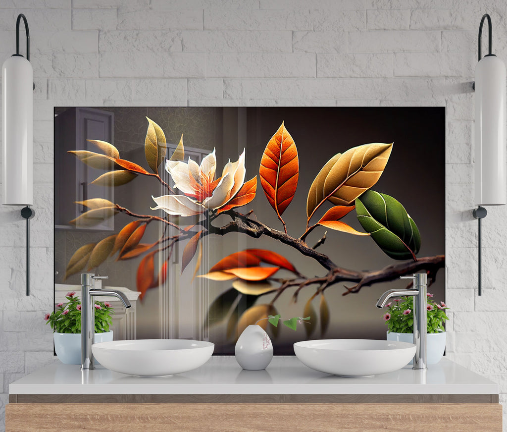 Autumn Magnolia Harmony - Glass Kitchen Backsplash-BacksplashArtworks