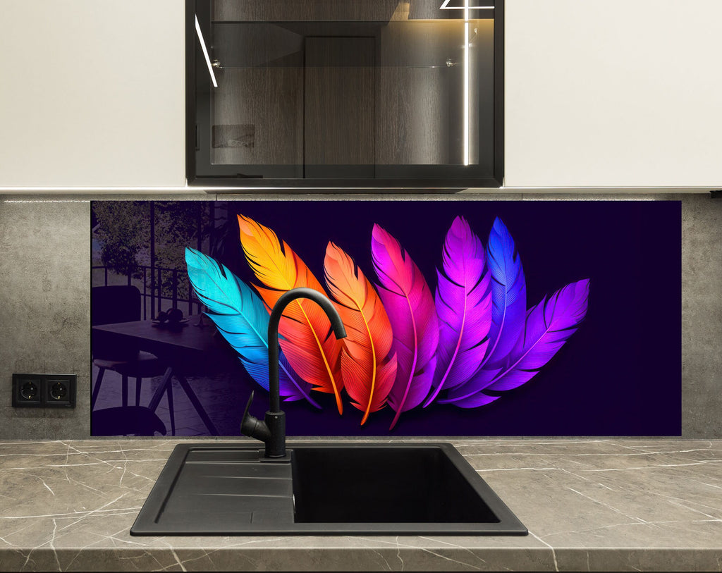 Feathers Tempered Glass Backsplash-BacksplashArtworks