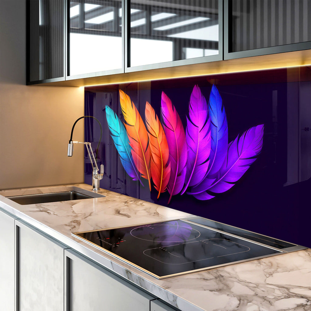 Feathers Tempered Glass Backsplash-BacksplashArtworks