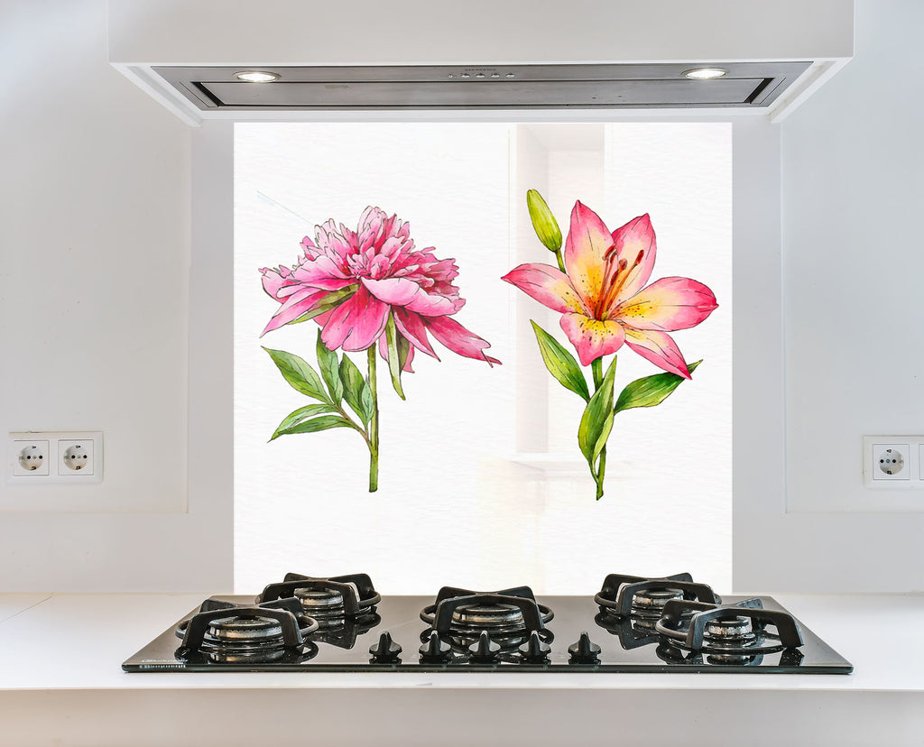 Blooming Pink Trio - Glass Kitchen Backsplash-BacksplashArtworks