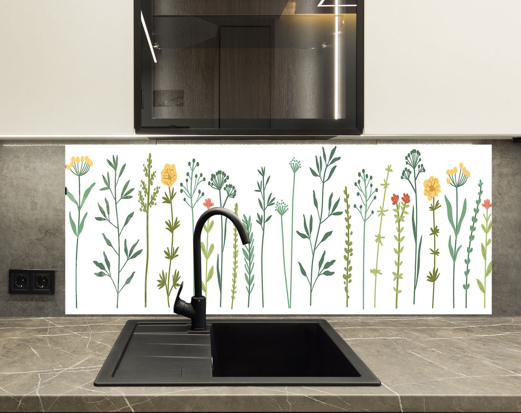 Wildflower Meadow Minimalist - Glass Kitchen Backsplash-BacksplashArtworks