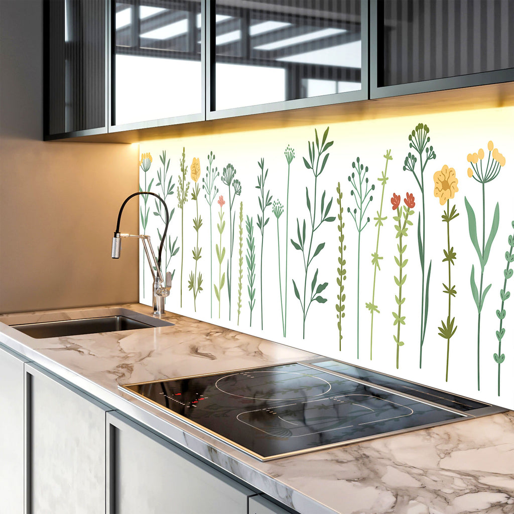 Wildflower Meadow Minimalist - Glass Kitchen Backsplash-BacksplashArtworks