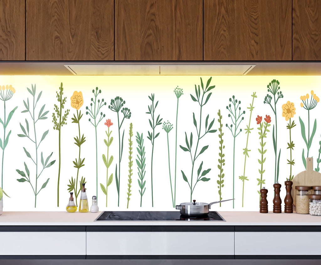 Wildflower Meadow Minimalist - Glass Kitchen Backsplash-BacksplashArtworks