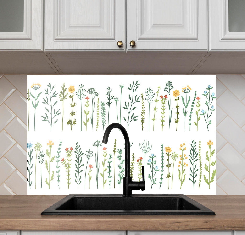 Wildflower Meadow Minimalist - Glass Kitchen Backsplash-BacksplashArtworks
