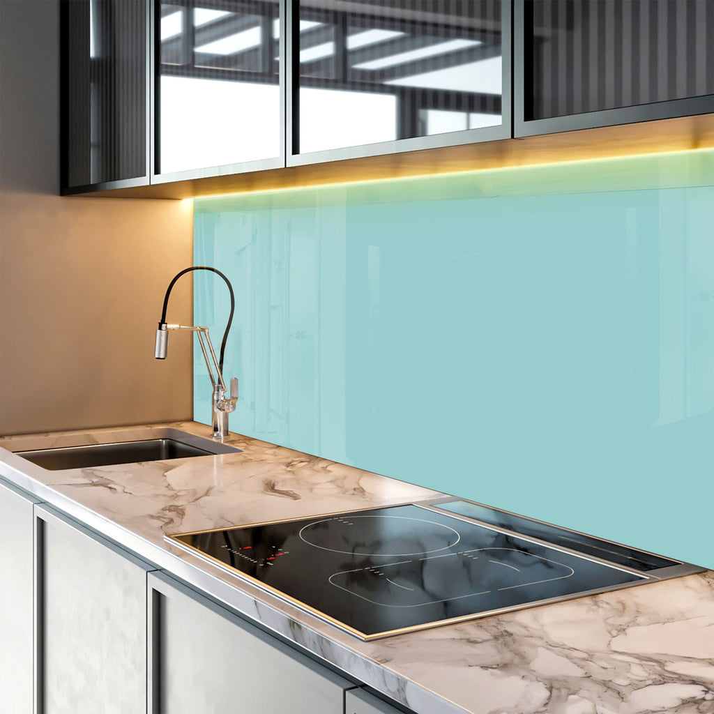 Light Blue-Green - Tempered Glass Kitchen Backsplash-BacksplashArtworks
