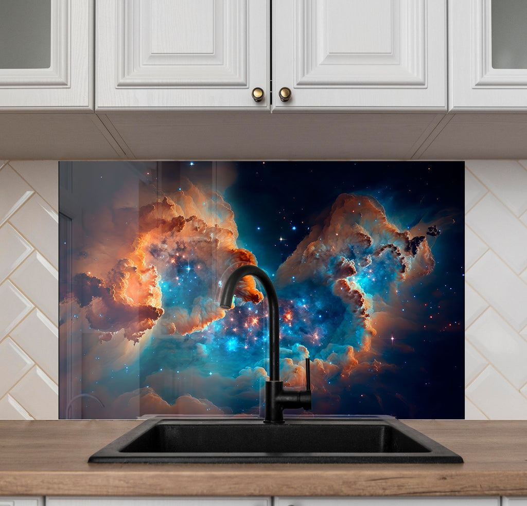 Cosmic Nebula Glass Kitchen Backsplash – Vibrant Galaxy Design-BacksplashArtworks