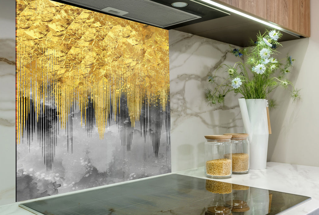 Golden Marble Tempered Glass Backsplash-BacksplashArtworks