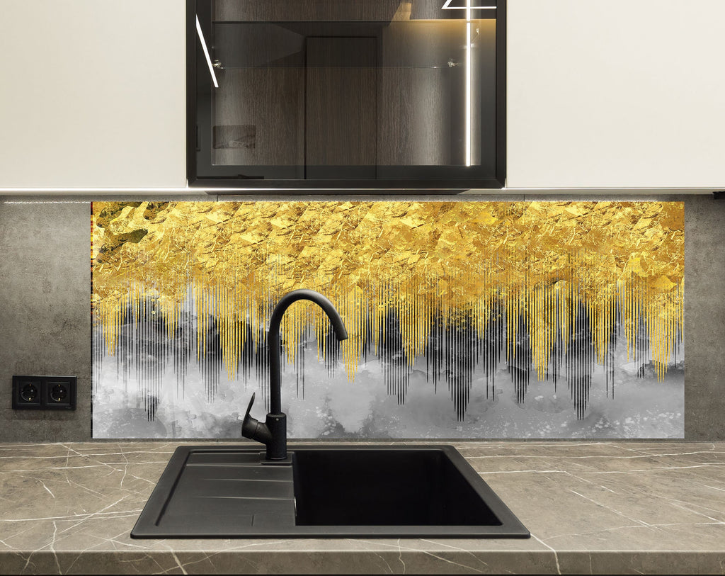 Golden Marble Tempered Glass Backsplash-BacksplashArtworks