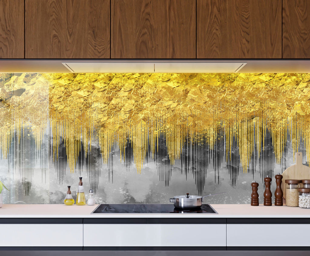 Golden Marble Tempered Glass Backsplash-BacksplashArtworks