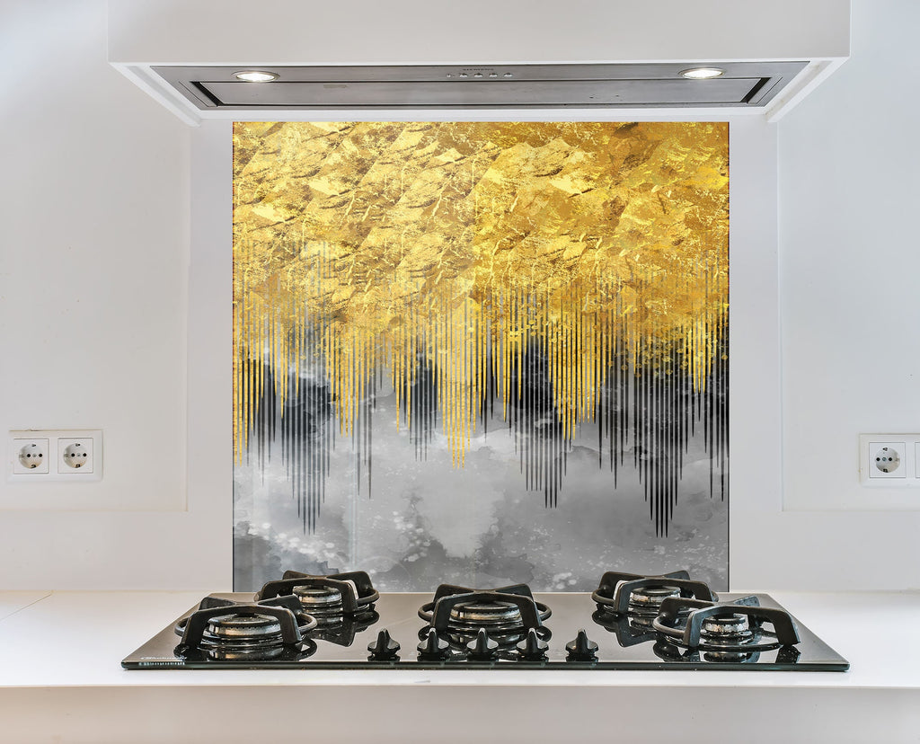 Golden Marble Tempered Glass Backsplash-BacksplashArtworks