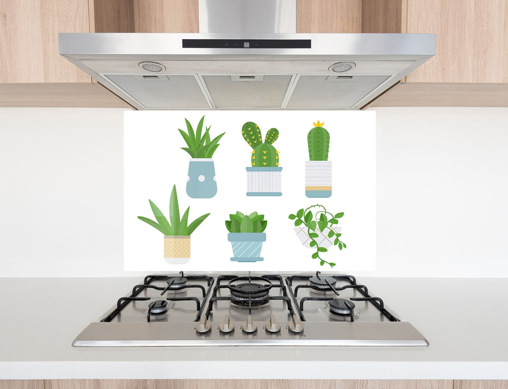 Minimalist Succulent Garden - Glass Kitchen Backsplash-BacksplashArtworks