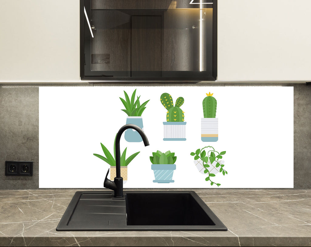 Minimalist Succulent Garden - Glass Kitchen Backsplash-BacksplashArtworks