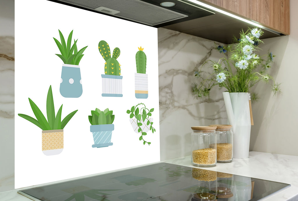 Minimalist Succulent Garden - Glass Kitchen Backsplash-BacksplashArtworks