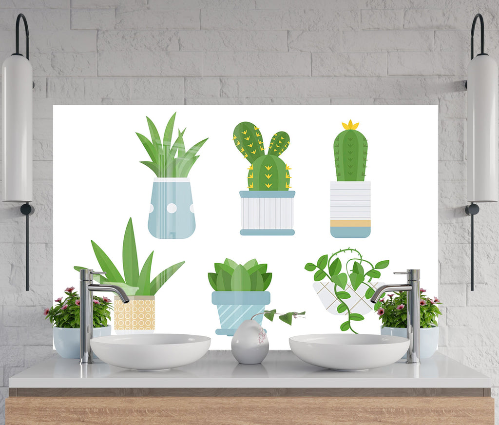 Minimalist Succulent Garden - Glass Kitchen Backsplash-BacksplashArtworks