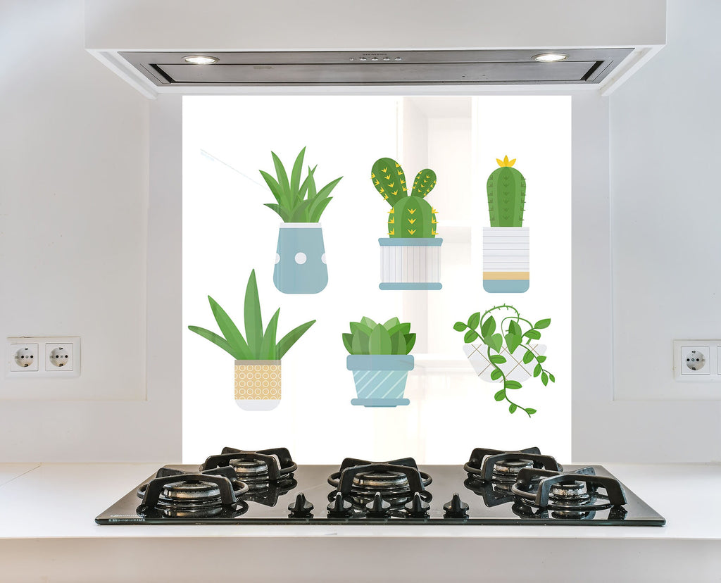 Minimalist Succulent Garden - Glass Kitchen Backsplash-BacksplashArtworks