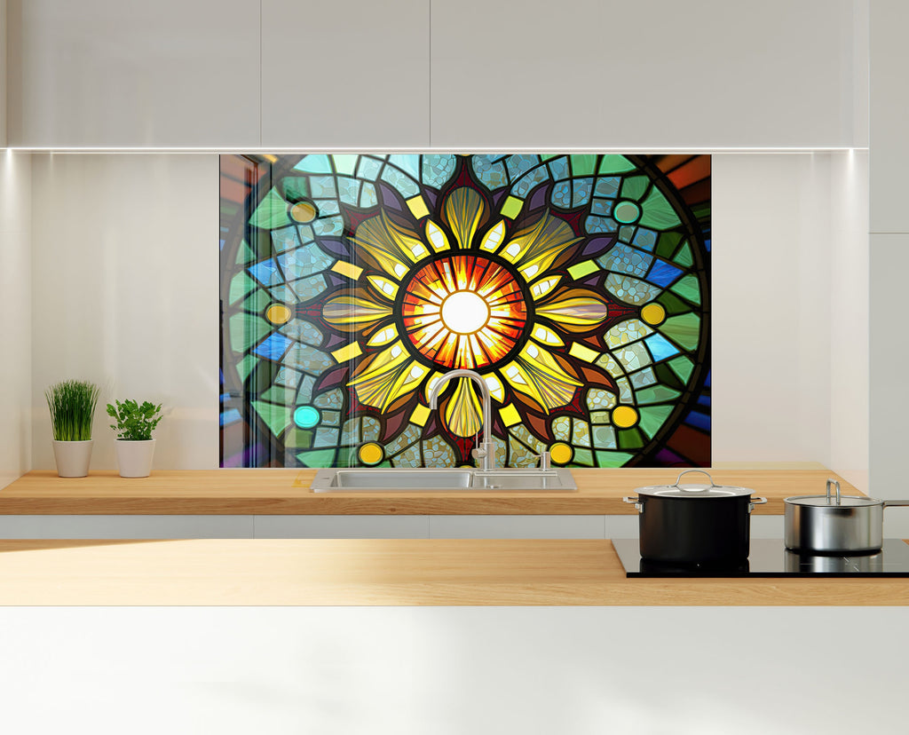 Radiant Sunburst Stained - Glass Kitchen Backsplash-BacksplashArtworks