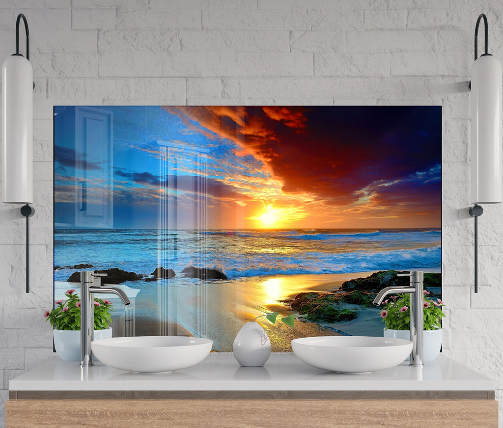 Golden Sunset Beach - Tempered Glass Kitchen Backsplash-BacksplashArtworks