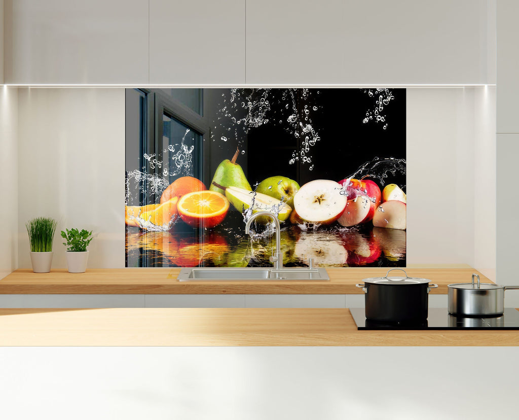 Fresh Fruit Splash Glass Kitchen Backsplash – Vibrant Citrus & Apple Design-BacksplashArtworks